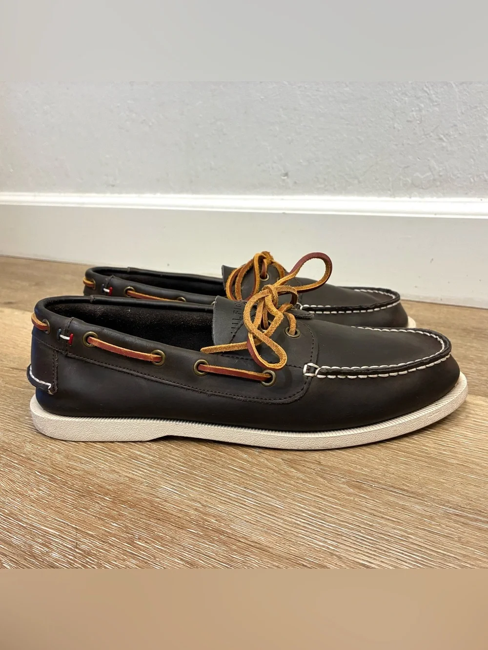 Tommy Hilfiger Leather Boat Shoes Dark Brown Men’s Size US 9 EU 42